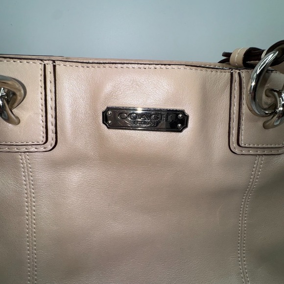 Coach Purse‎ Iridescent Shimmer Pearl Blush Pink Handbag Leather Tote Bag - Picture 9 of 11